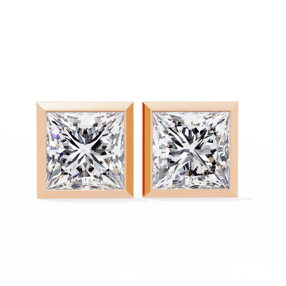 Royal Princess Cut Bezel Solitaire Studs