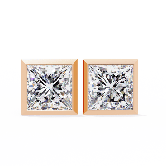 Royal Princess Cut Bezel Solitaire Studs