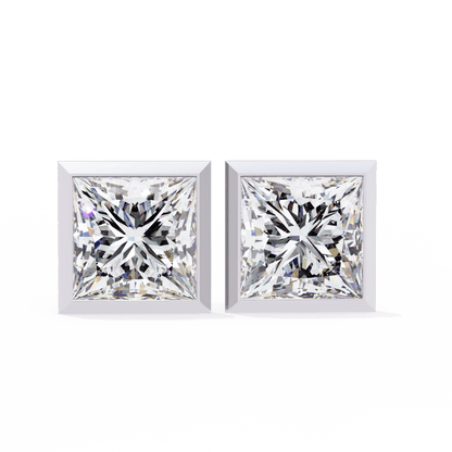 Royal Princess Cut Bezel Solitaire Studs