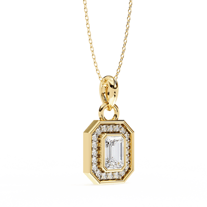 Octagon Shape Emerald Halo Pendant
