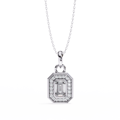 Octagon Shape Emerald Halo Pendant