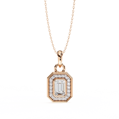 Octagon Shape Emerald Halo Pendant