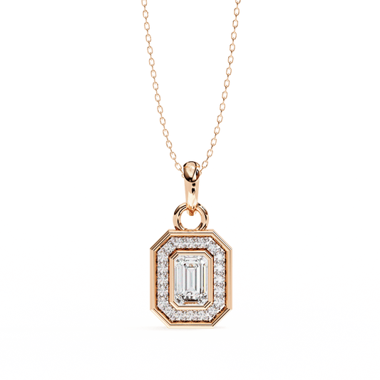 Octagon Shape Emerald Halo Pendant