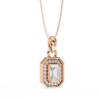 Octagon Shape Emerald Halo Pendant
