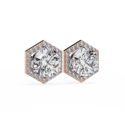 Hexagon 1.94 Carat Round Solitaire Studs