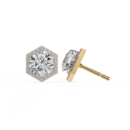 Hexagon 1.94 Carat Round Solitaire Studs