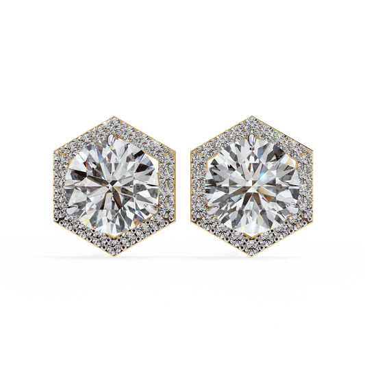 Hexagon 1.94 Carat Round Solitaire Studs