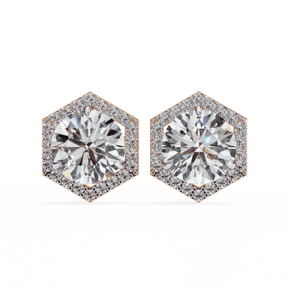 Hexagon 1.94 Carat Round Solitaire Studs