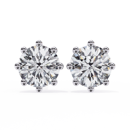 5 Carat each 8 Prong Round Solitaire Earrings