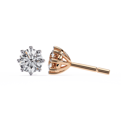 5 Carat each 8 Prong Round Solitaire Earrings