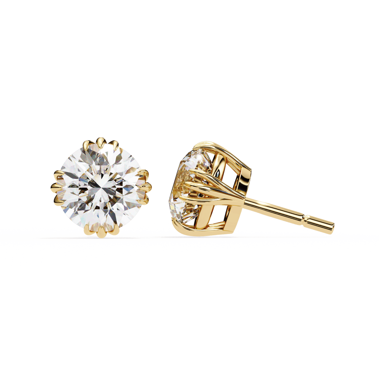 2.01 Carat each Tripple Claw Carat Round Solitaire Earrings