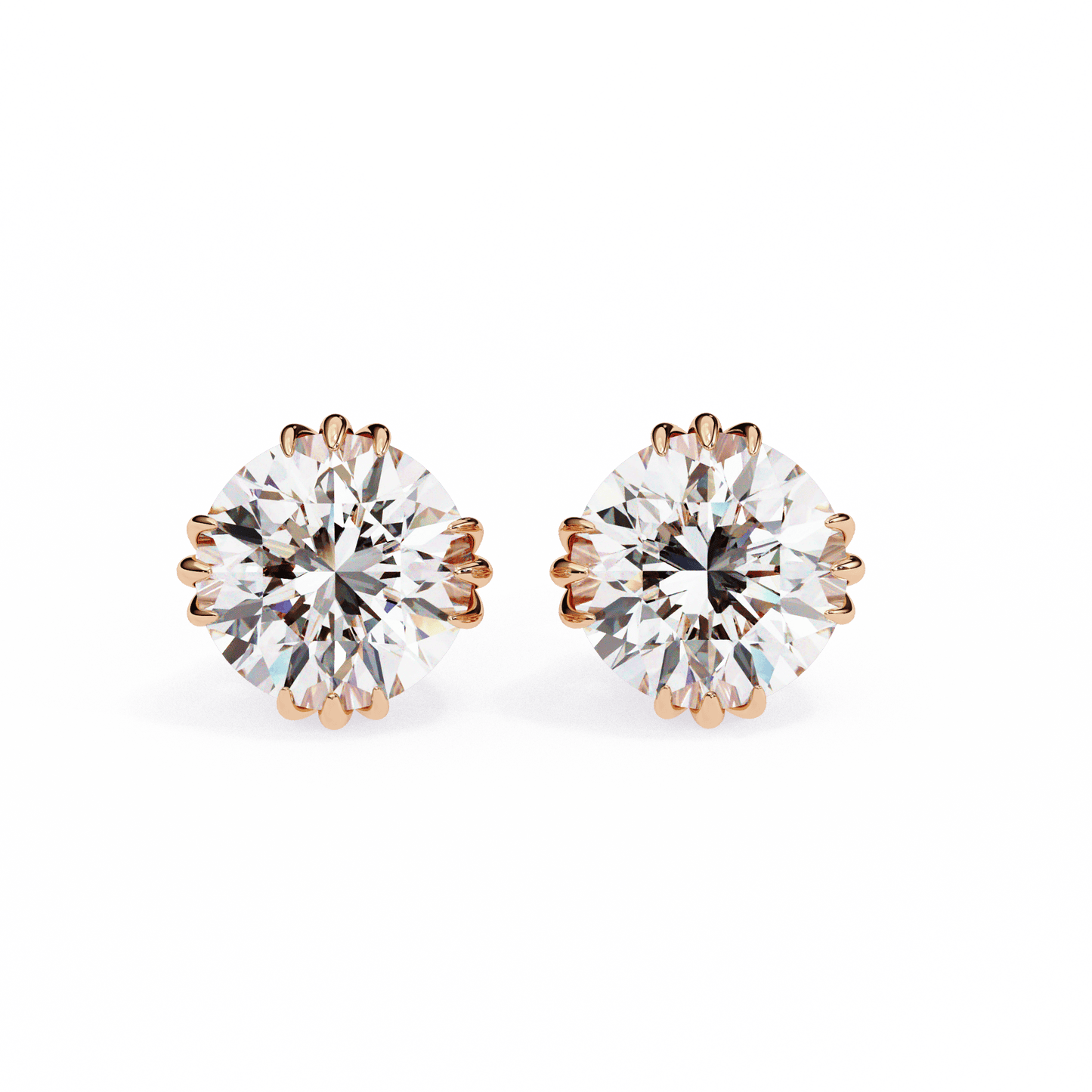 2.01 Carat each Tripple Claw Carat Round Solitaire Earrings