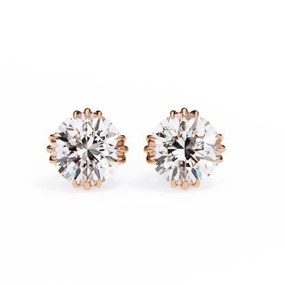 2.01 Carat each Tripple Claw Carat Round Solitaire Earrings