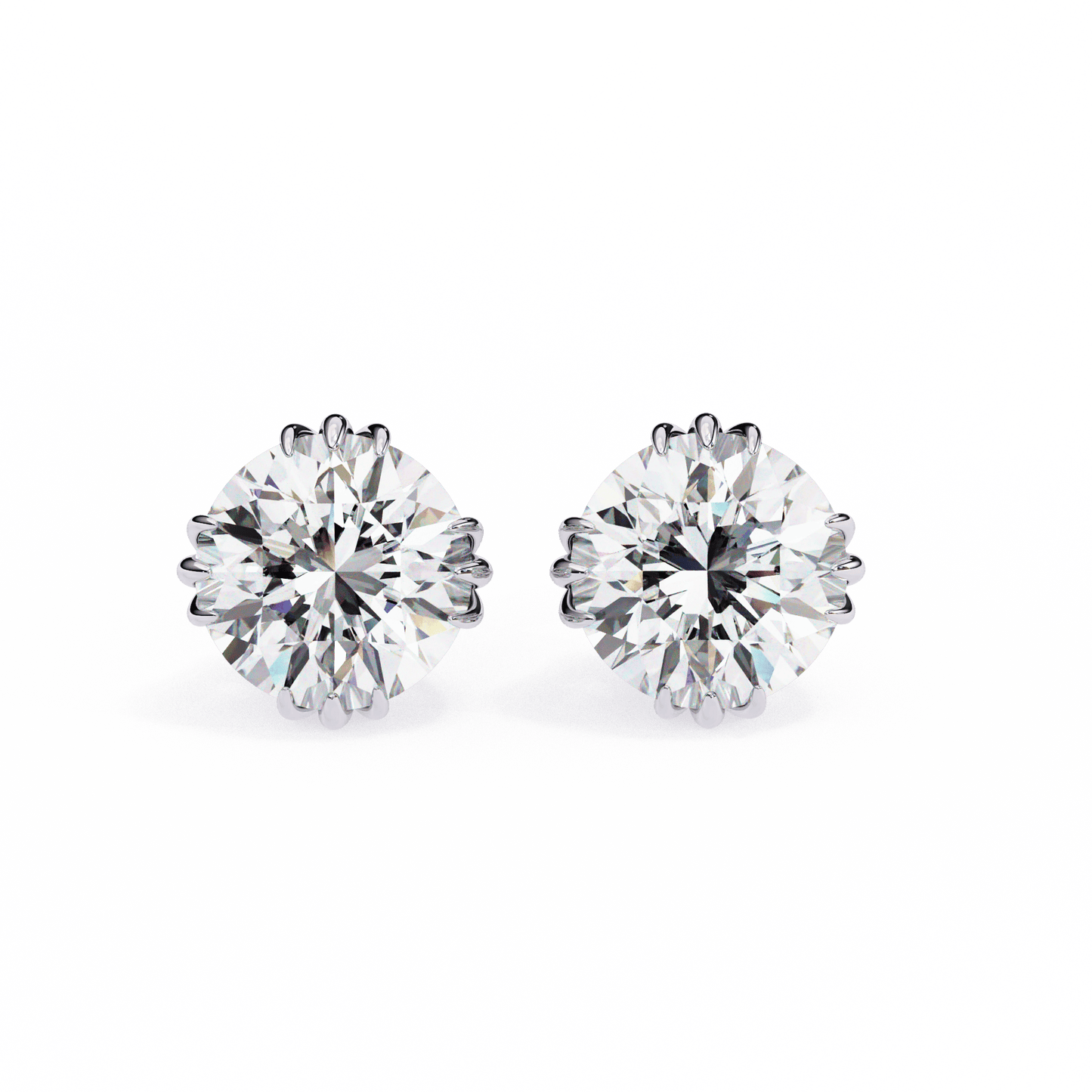 2.01 Carat each Tripple Claw Carat Round Solitaire Earrings