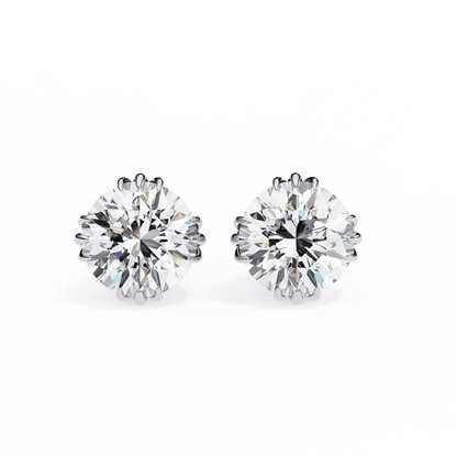 2.01 Carat each Tripple Claw Carat Round Solitaire Earrings