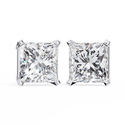 2 Carat Each Princess Cut Solitaire Earrings