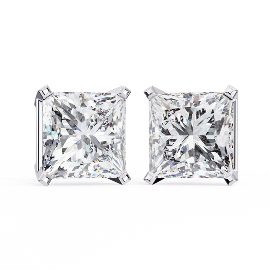 2 Carat Each Princess Cut Solitaire Earrings