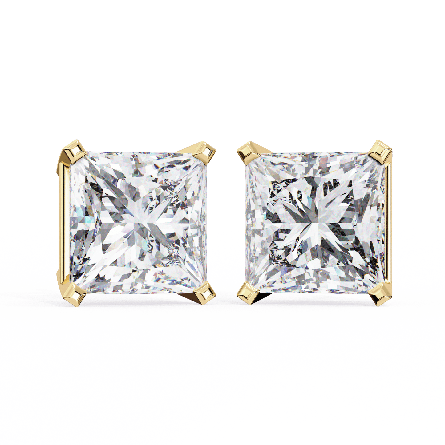 2 Carat Each Princess Cut Solitaire Earrings