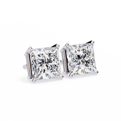 2 Carat Each Princess Cut Solitaire Earrings