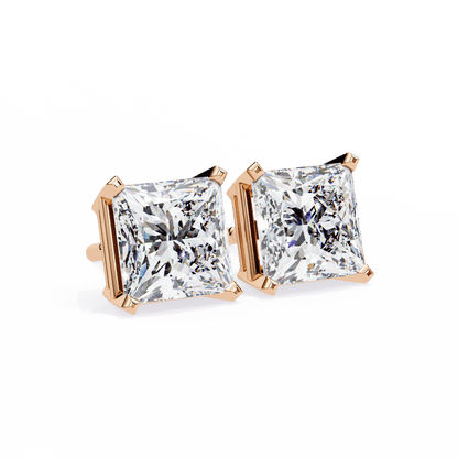 2 Carat Each Princess Cut Solitaire Earrings