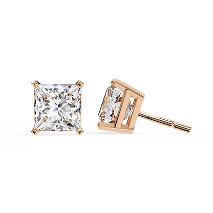 2 Carat Each Princess Cut Solitaire Earrings