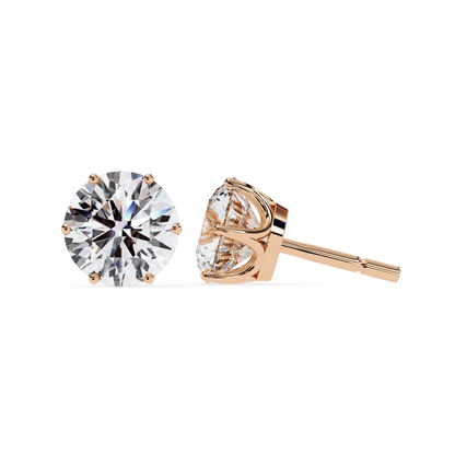 3 Carat each 6 Prong Round Solitaire Stud