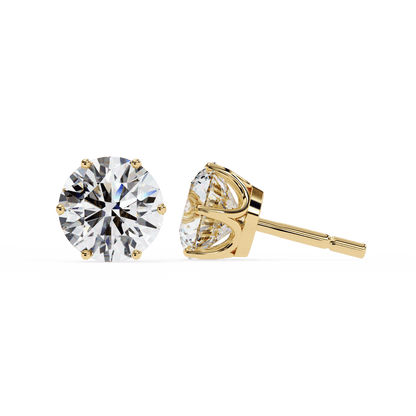 3 Carat each 6 Prong Round Solitaire Stud