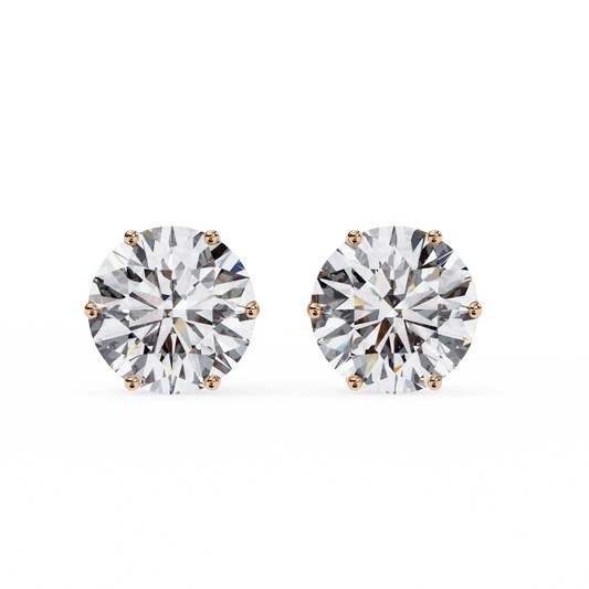 3 Carat each 6 Prong Round Solitaire Stud
