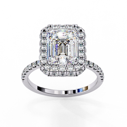 Emerald Cut Halo Solitaire Ring