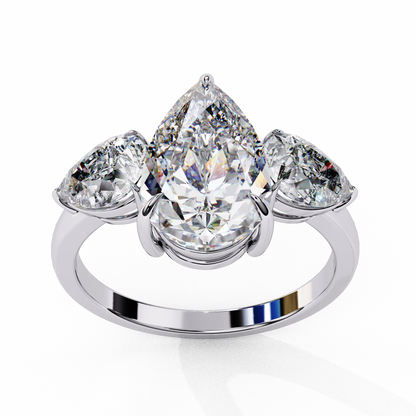 Three Droplets Pear Shape Solitaire Ring