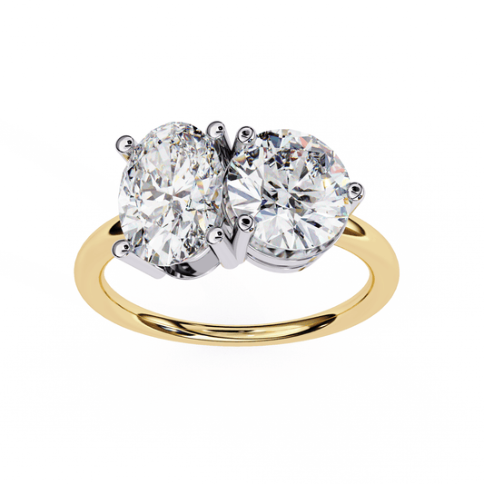 Twin Sprak Oval and Round Solitaire Ring