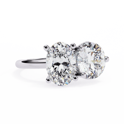 Twin Sprak Oval and Round Solitaire Ring