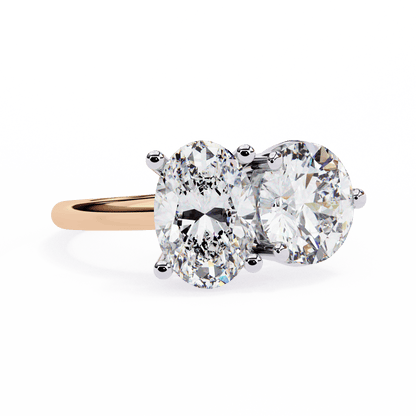 Twin Sprak Oval and Round Solitaire Ring