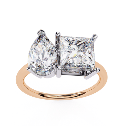 Toi et Moi Drop and Princess Shapes Solitaire Ring