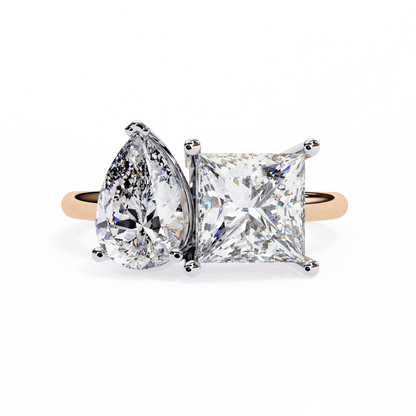 Toi et Moi Drop and Princess Shapes Solitaire Ring