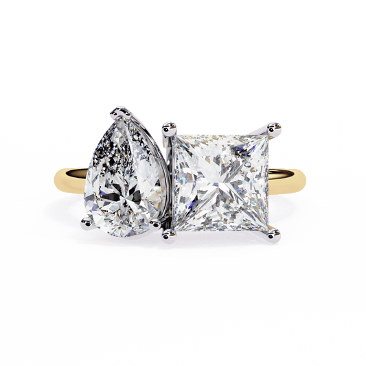 Toi et Moi Drop and Princess Shapes Solitaire Ring