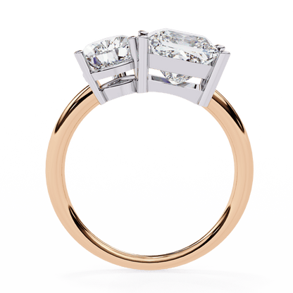 Toi et Moi Drop and Princess Shapes Solitaire Ring