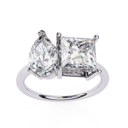 Toi et Moi Drop and Princess Shapes Solitaire Ring