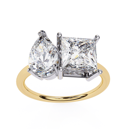 Toi et Moi Drop and Princess Shapes Solitaire Ring