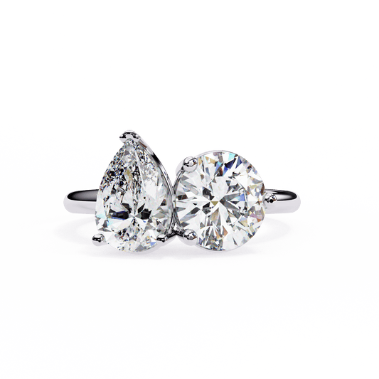 Pear and Round Solitaires Duet Ring