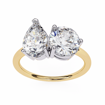 Pear and Round Solitaires Duet Ring