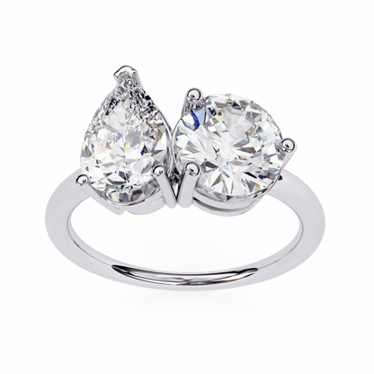 Pear and Round Solitaires Duet Ring