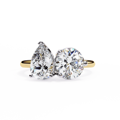 Pear and Round Solitaires Duet Ring