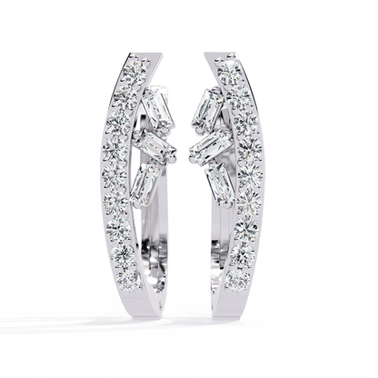 Custom Baguette and Round Hoop Earrings