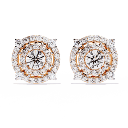0.5 Carat Center Round Halo Diamond Earrings