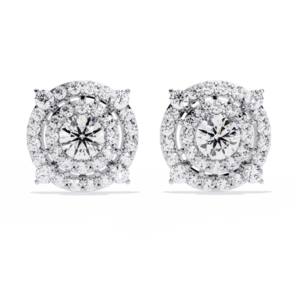 0.5 Carat Center Round Halo Diamond Earrings
