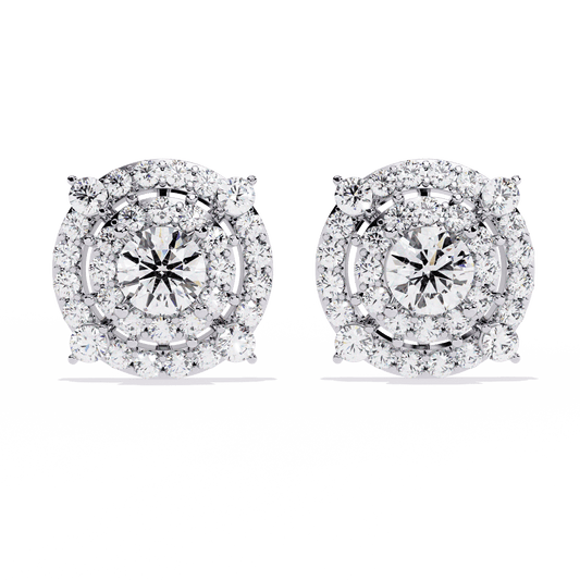 0.5 Carat Center Round Halo Diamond Earrings