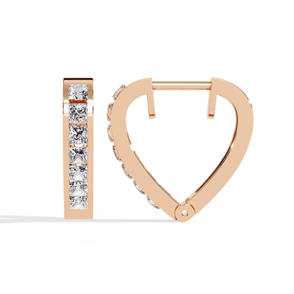 Heart Shaped Princess Cut Diamond Hoop Earrings