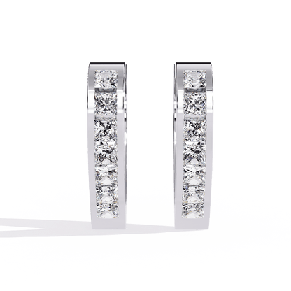 Heart Shaped Princess Cut Diamond Hoop Earrings