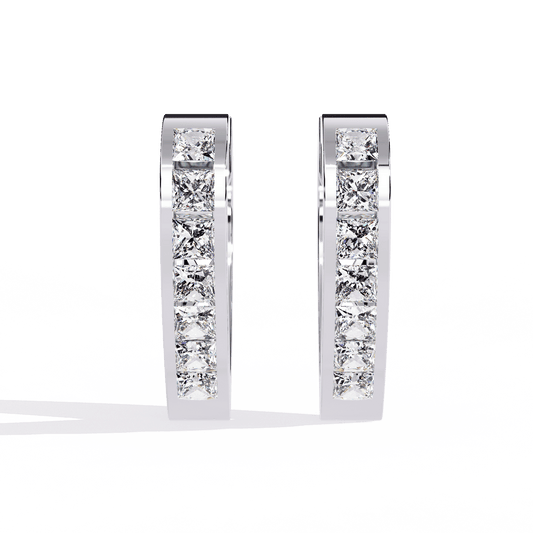 Heart Shaped Princess Cut Diamond Hoop Earrings